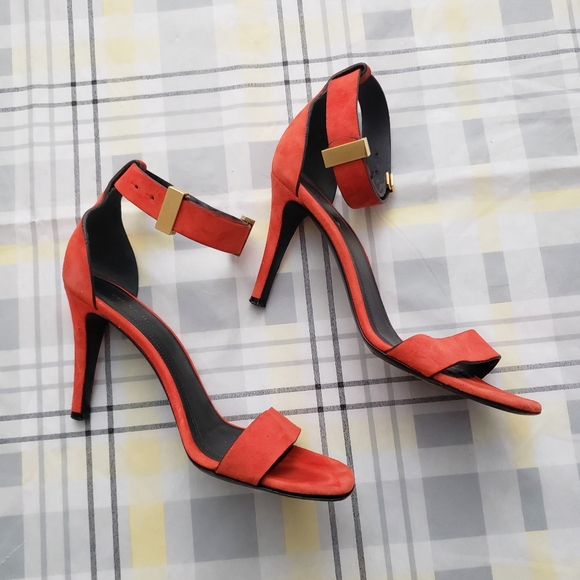 Celine Paris Red Suede Heels Italy Gold Clasp Cute - Picture 6 of 16